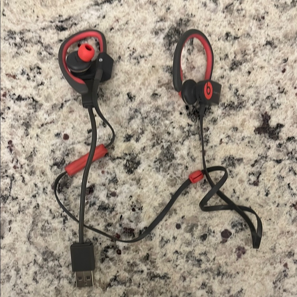 Red and Black Earbud Headphones